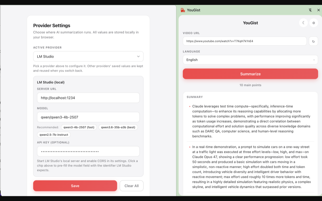 YouGist options page with provider selection